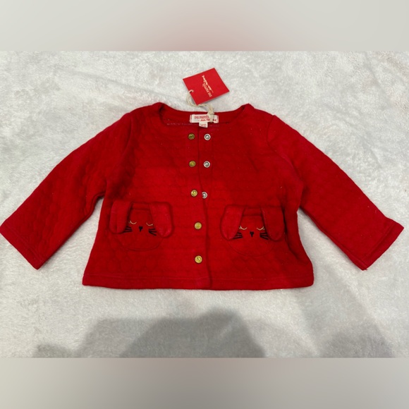 NEW NWT Du Pareil Baby Girls Red Bunny Ears Pocket Knit Sweater Vest Size 6M - Picture 2 of 8